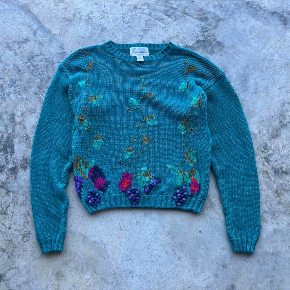 Vintage 90s Fruit Embroidered Sweater Grandma Knit Women's Small